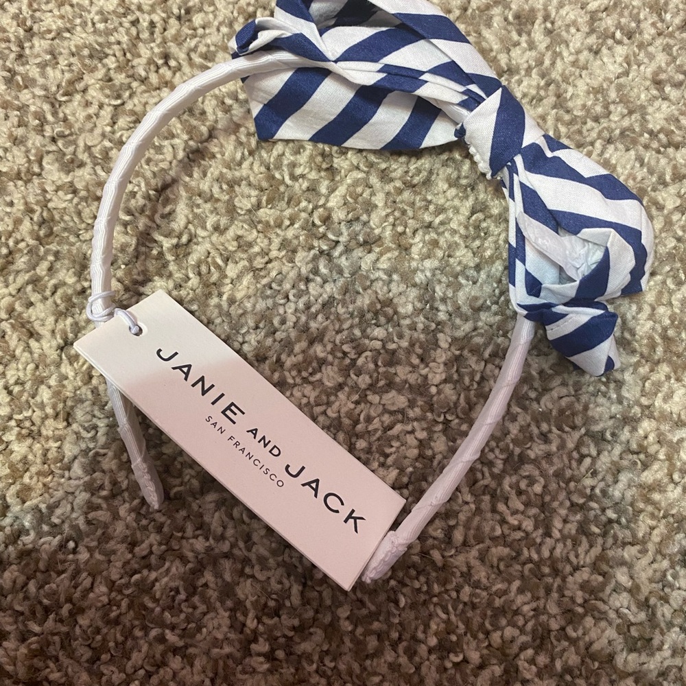 Janie and Jack Blue and White Striped Bow Headband